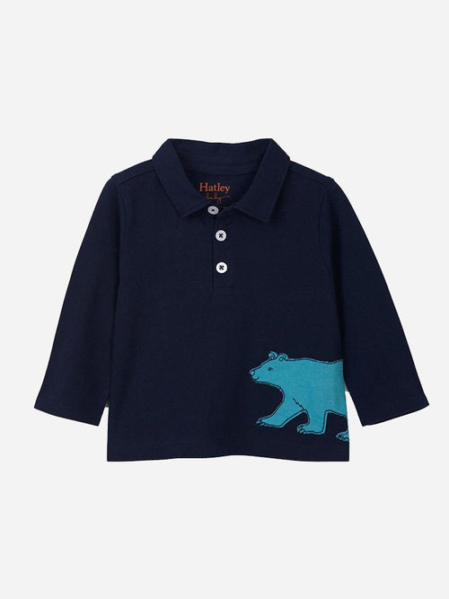 Hatley Little Boys Bear long Sleeve Baby Polo Tee - Saint Bernard