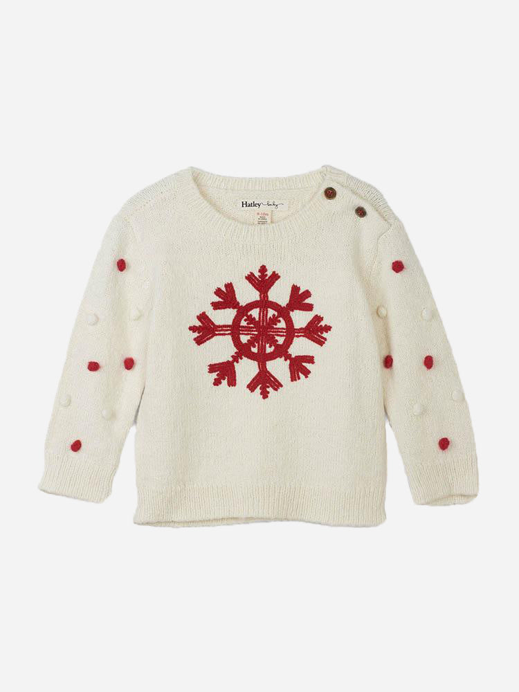 Hatley Little Girls' Snowflake Pom Pom Sweater - Saint Bernard