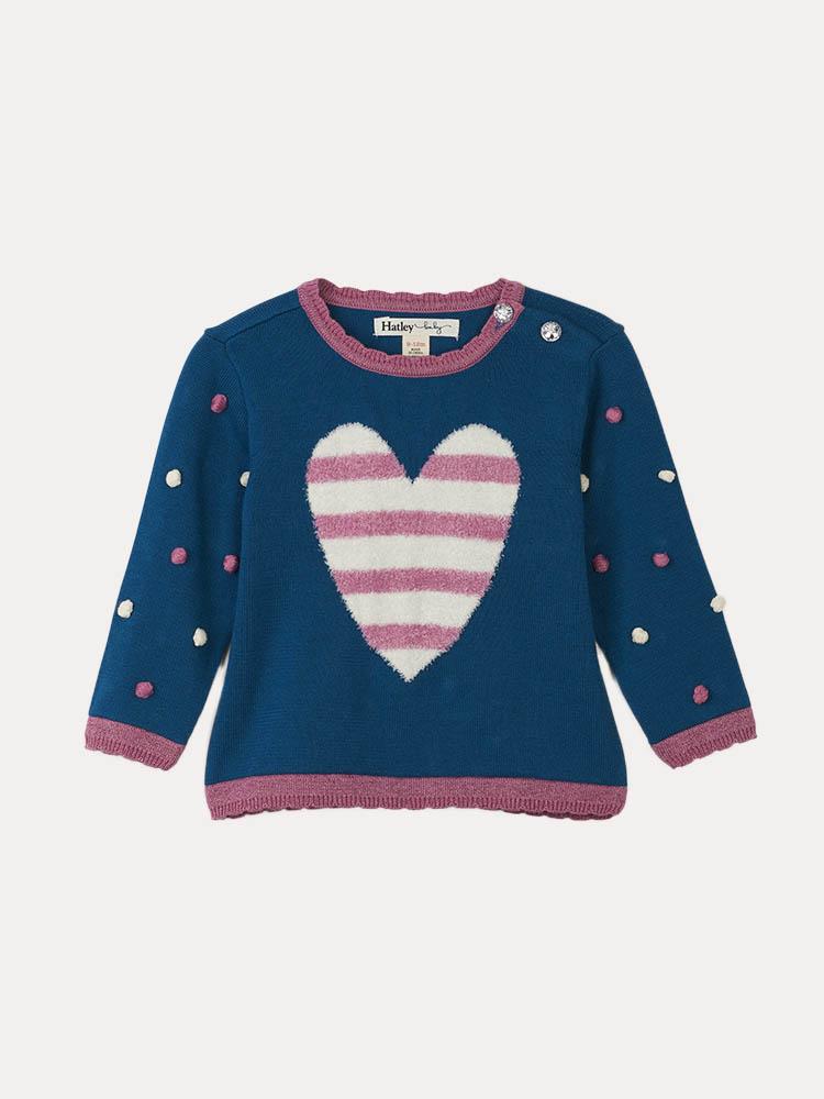 Hatley Little Girls' Heart Pom Pom Sweater - Saint Bernard