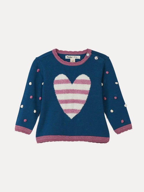 Hatley Little Girls' Heart Pom Pom Sweater - Saint Bernard