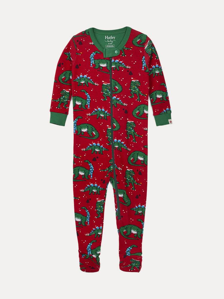 Hatley Little Boys' Festive Dinos Organic Cotton Footed Coverall - Saint Bernard