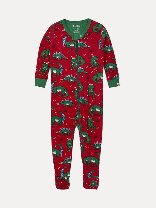 Hatley Little Boys' Festive Dinos Organic Cotton Footed Coverall - Saint Bernard