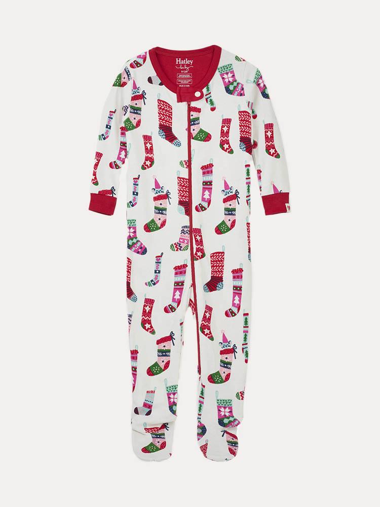 Hatley Little Girls' Holiday Stockings Organic Cotton Footed Coverall - Saint Bernard