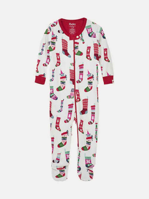 Hatley Little Girls' Holiday Stockings Organic Cotton Footed Coverall - Saint Bernard