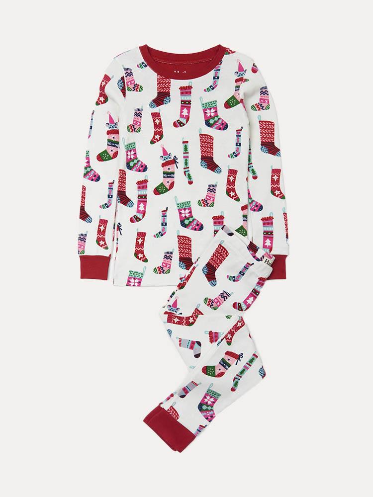 Hatley Girls' Holiday Stocking Organic Cotton Pajama Set - Saint Bernard