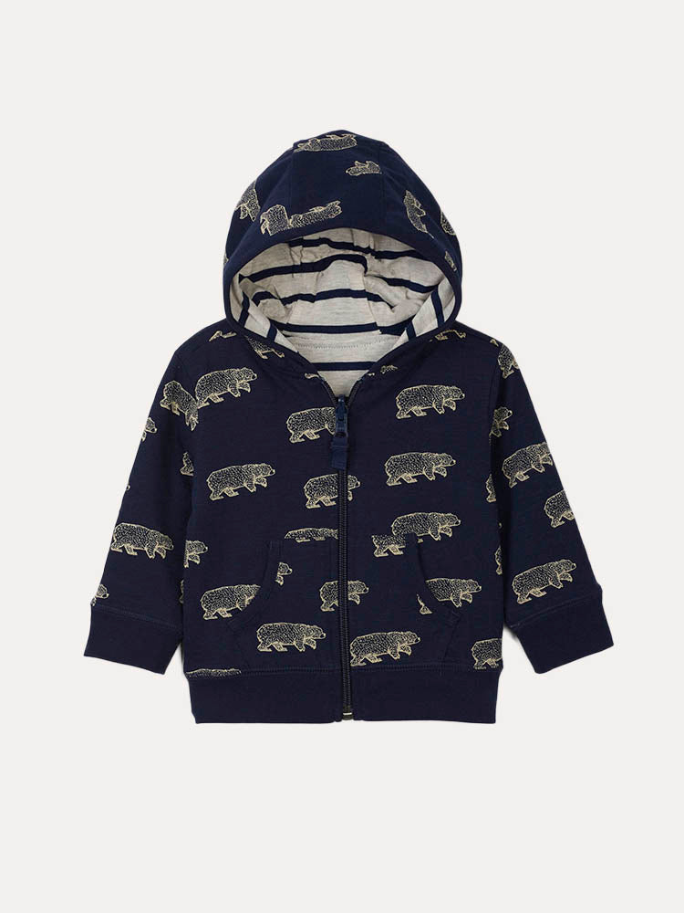 Hatley Little Boys' Band Of Bears Reversible Hoodie - Saint Bernard