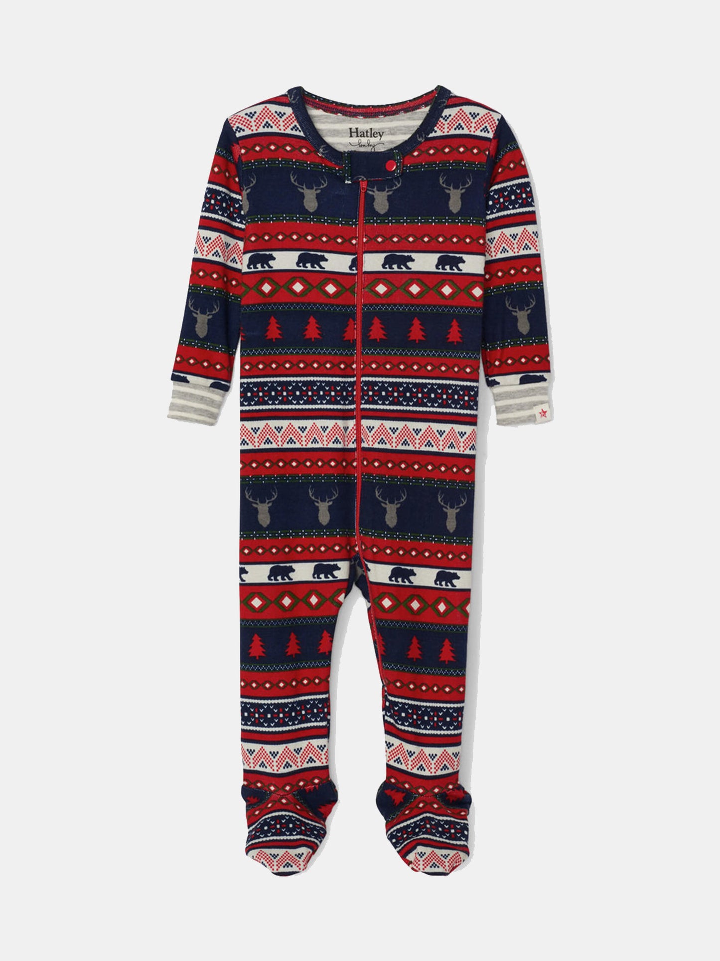 Hatley Little Boys' Fair Isle Stags Organic Cotton Footed Overall