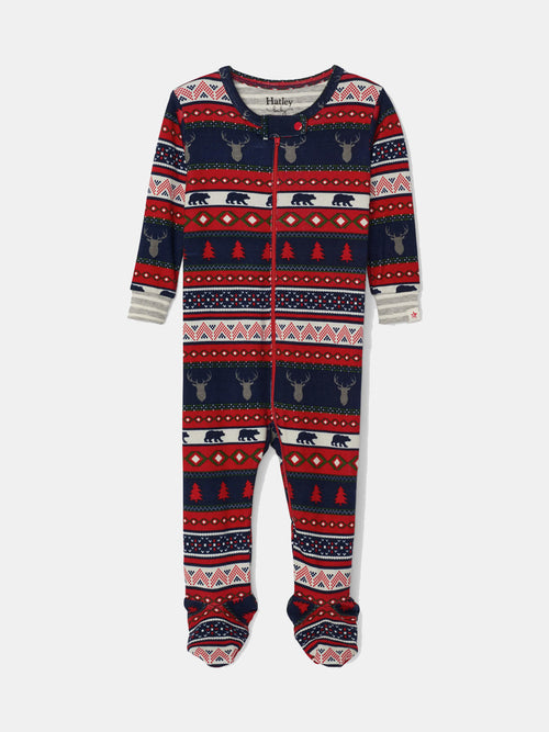 Hatley Little Boys' Fair Isle Stags Organic Cotton Footed Overall - Saint Bernard