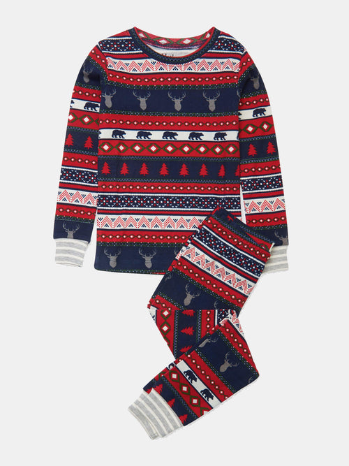 Hatley Boys' Fair Isle Stags Organic Cotton Pajama Set - Saint Bernard