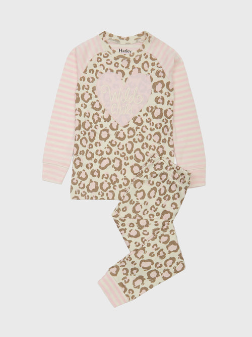 Hatley Girls' Printed Leopard Organic Cotton Raglan PJ Set - Saint Bernard
