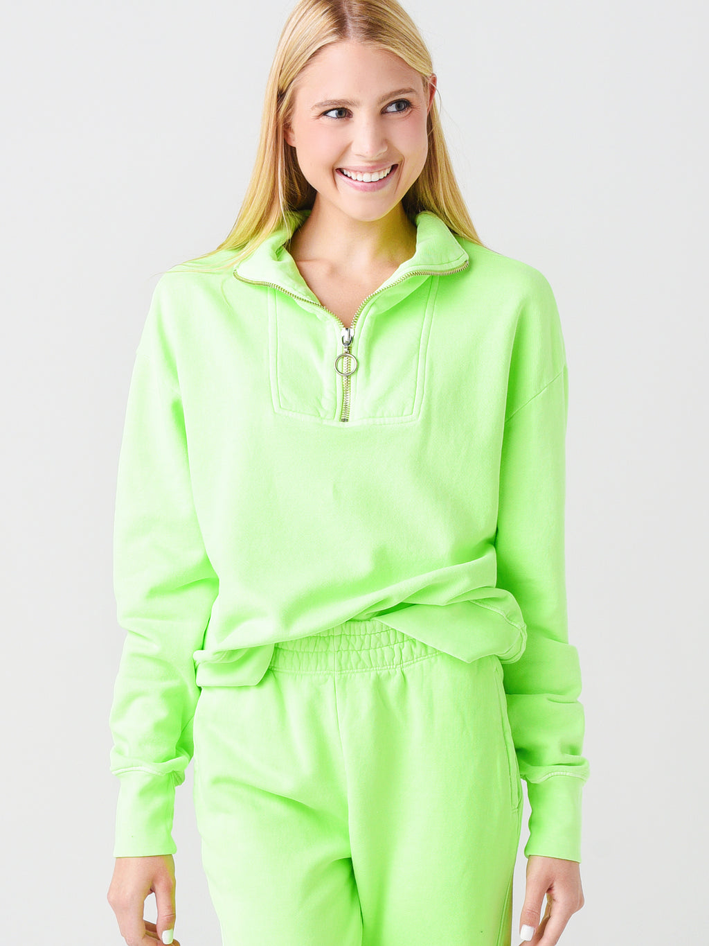 Sundry Women's Half-Zip Collard Long Sleeve Sweatshirt - Saint Bernard