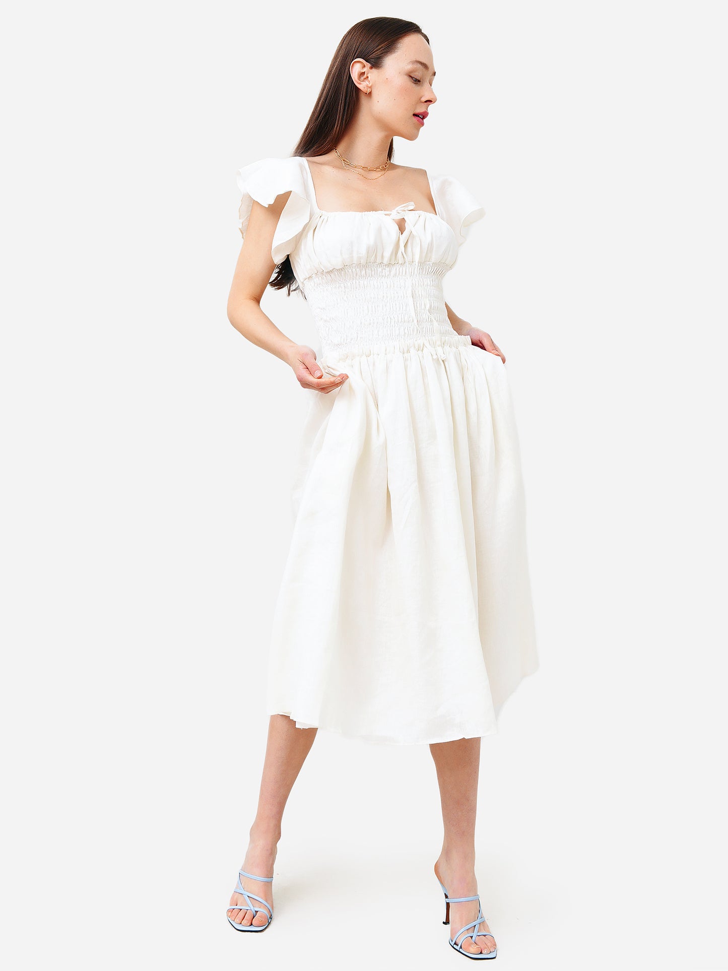 FLUTTER MIDI DRESSxWHITECOTTONBRODERIE-alt1