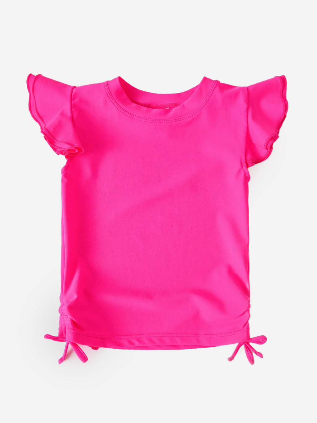 Snapper Rock Girls' Neon Queen Pink Flutter Sleeve Rash Top - Saint Bernard