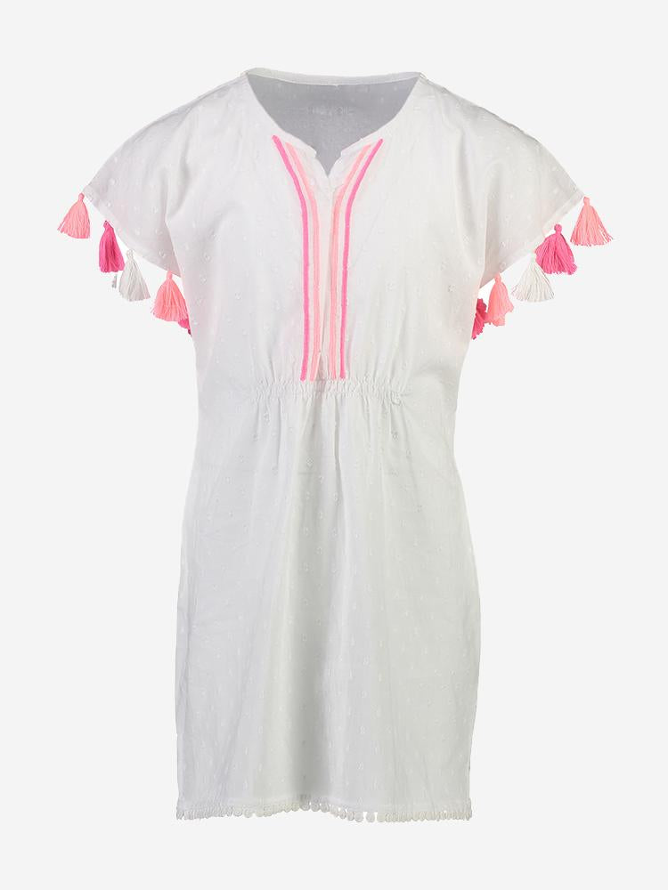 Snapper Rock Little Girls’ White Neon Tassel Kaftan - Saint Bernard