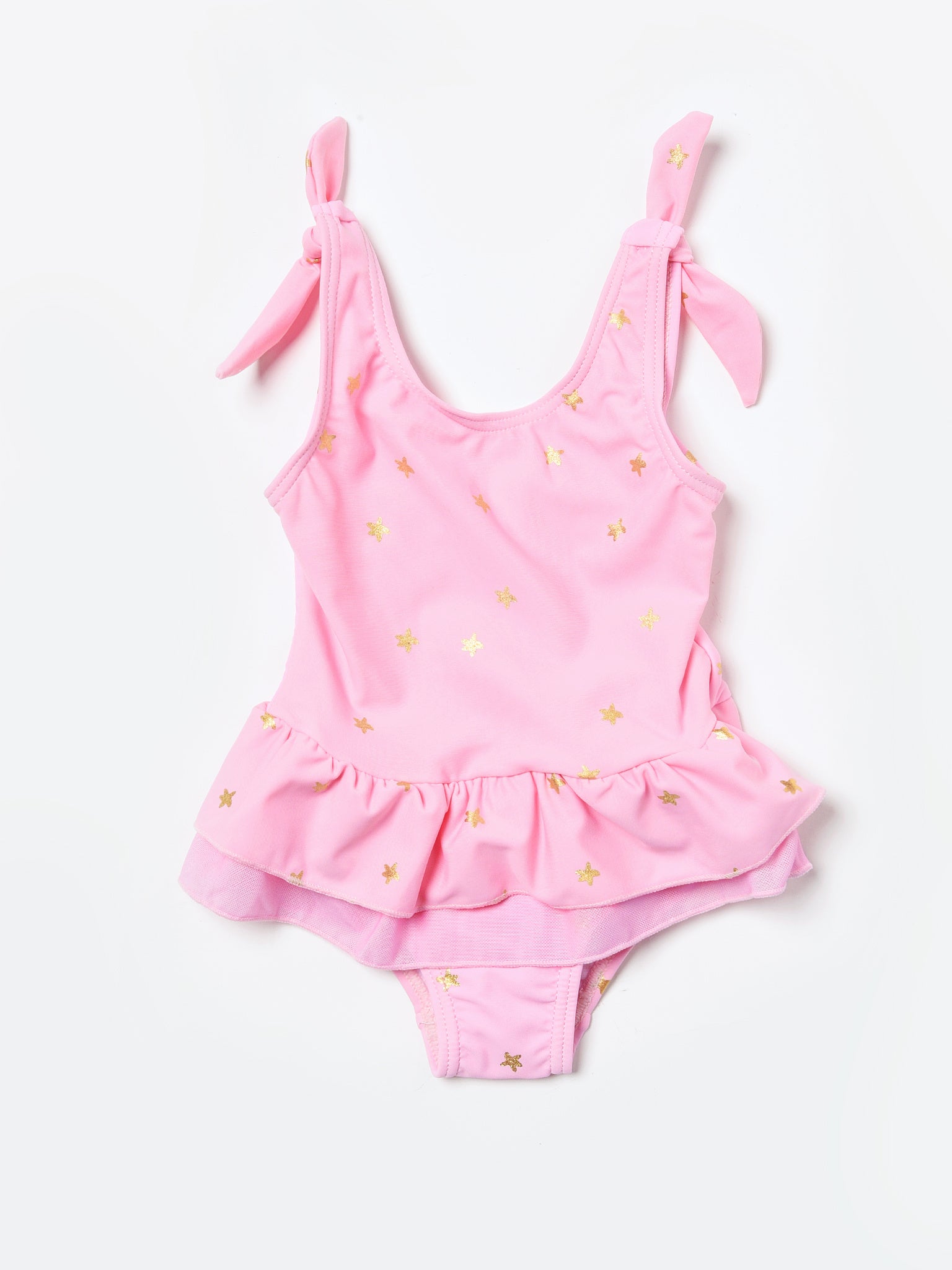 Snapper Rock Girls' Pink Gold Star Filled Frill Skirt Swimsuit - Saint Bernard