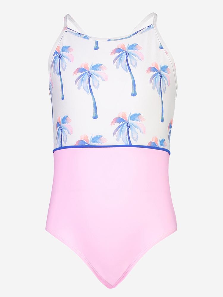 Snapper Rock Girls’ Moorings Palm Classic Crossback One Piece Swimsuit - Saint Bernard