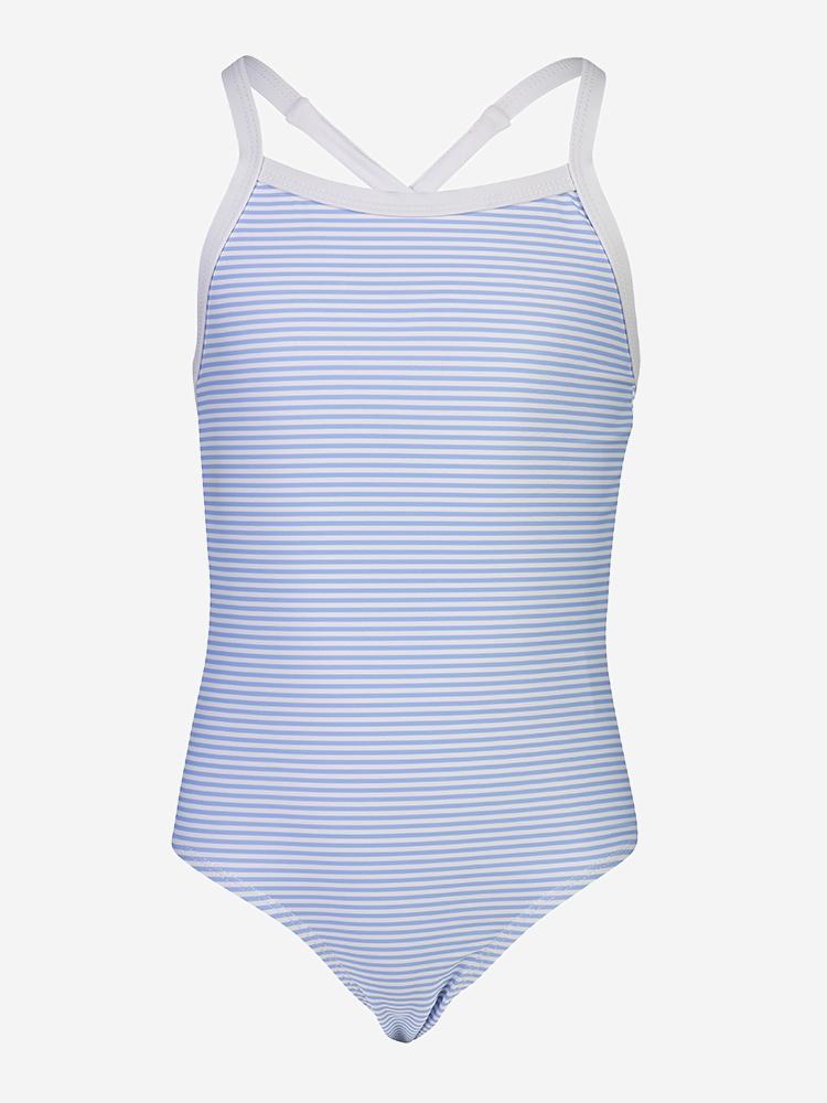 Snapper Rock Girls' Blue & White Stripe X Back Tie One Piece Swimsuit - Saint Bernard