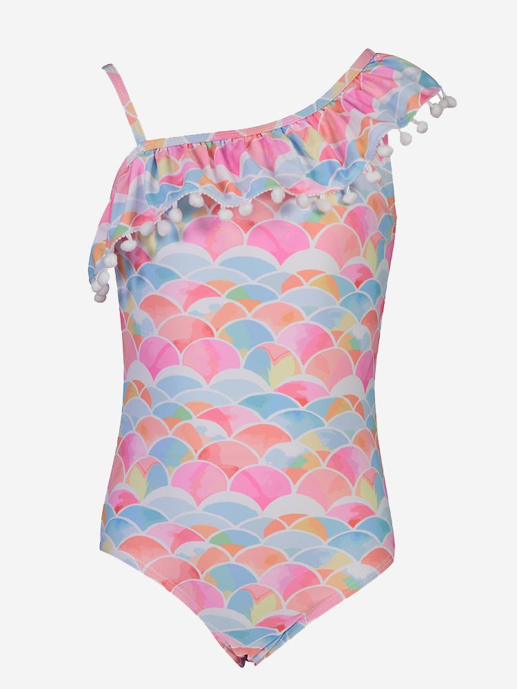 Snapper Rock Girls' Rainbow Connection One Shoulder Frill Swimsuit - Saint Bernard