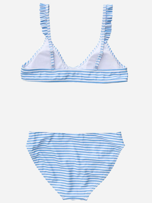 Snapper Rock Girls' Powder Blue Sustainable Stripe Frilled Bikini