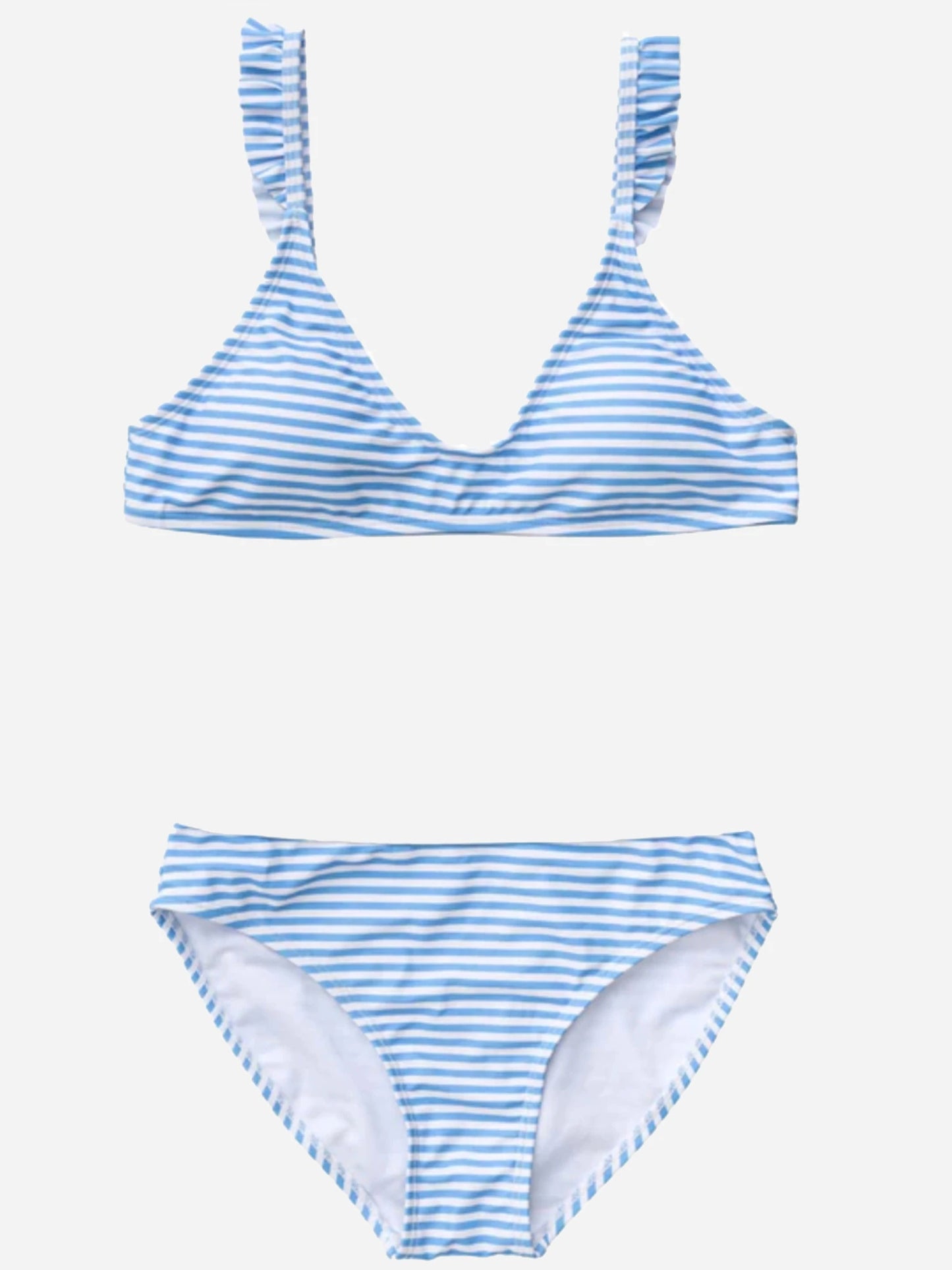 Snapper Rock Girls' Powder Blue Sustainable Stripe Frilled Bikini