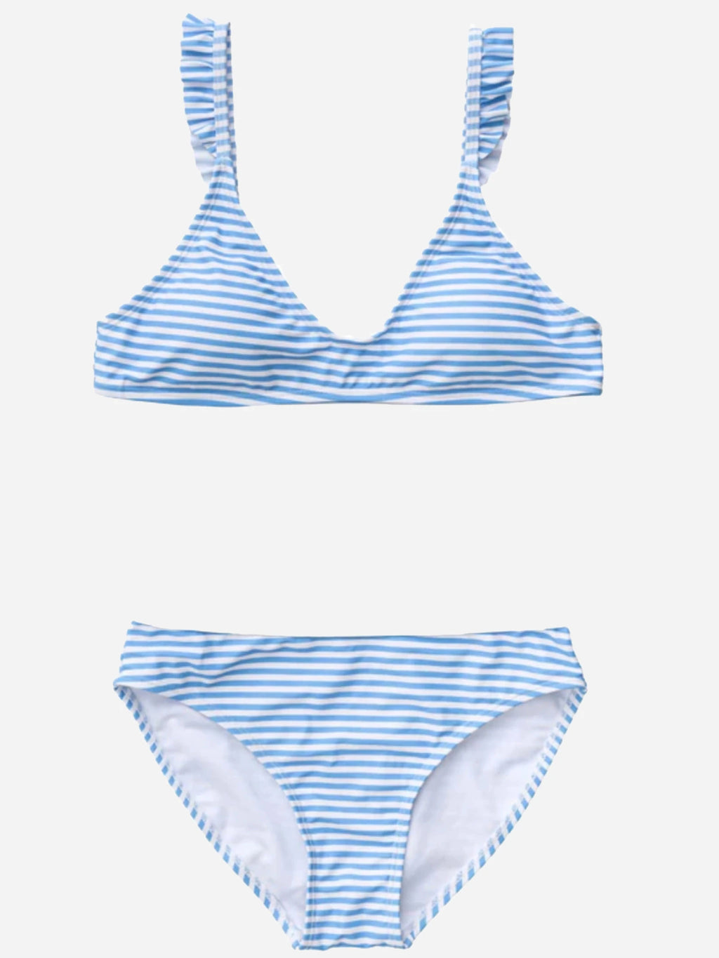 Snapper Rock Girls' Powder Blue Sustainable Stripe Frilled Bikini - Saint Bernard