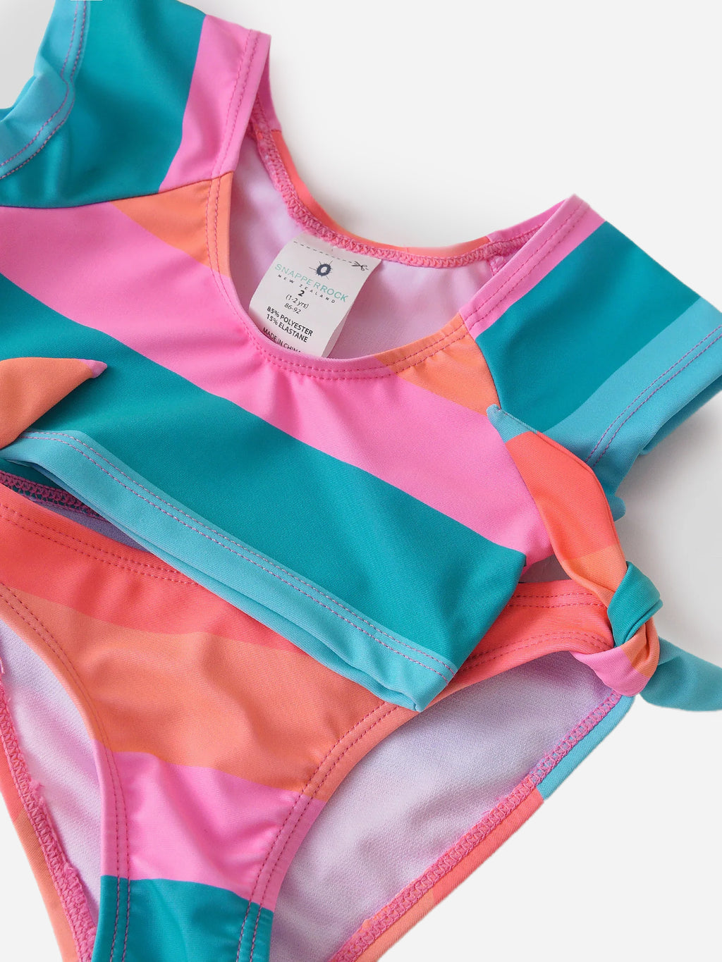 Snapper Rock Girls' Sunset Stripe Crop Short Sleeve Rash Top Set - Saint Bernard