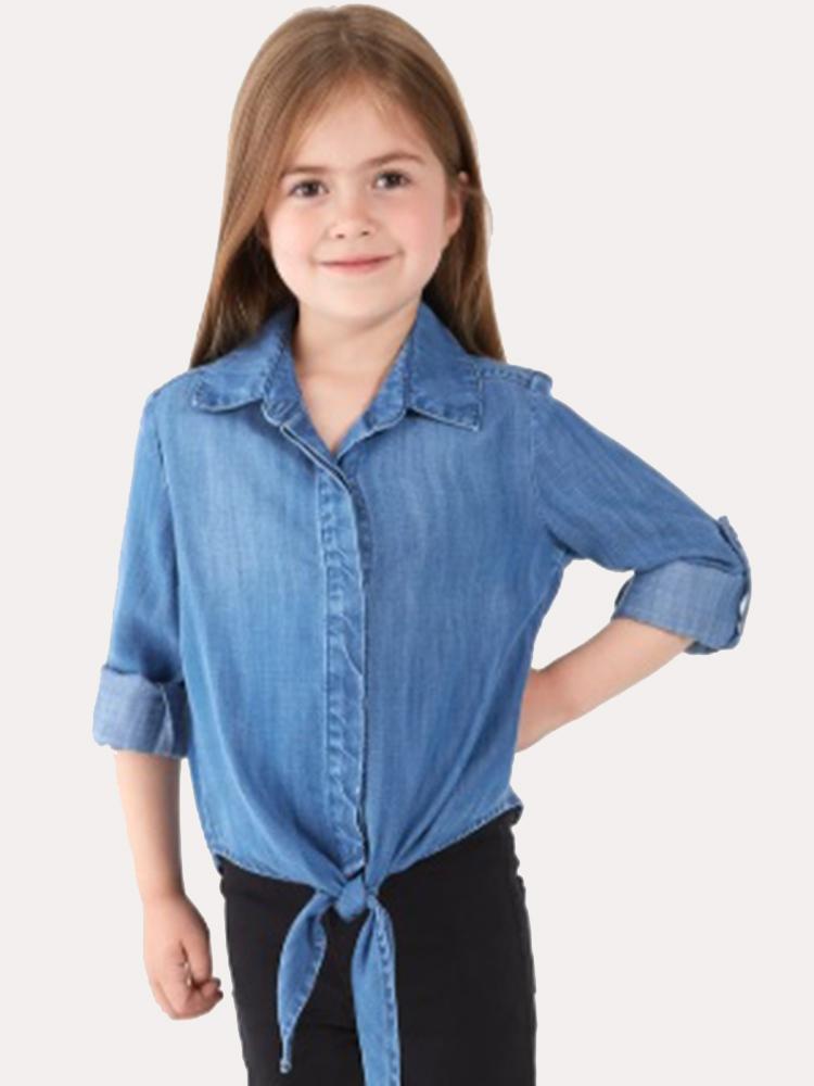 Bella Dahl Girls' Tie Front Shirt With Roll Sleeve - Saint Bernard
