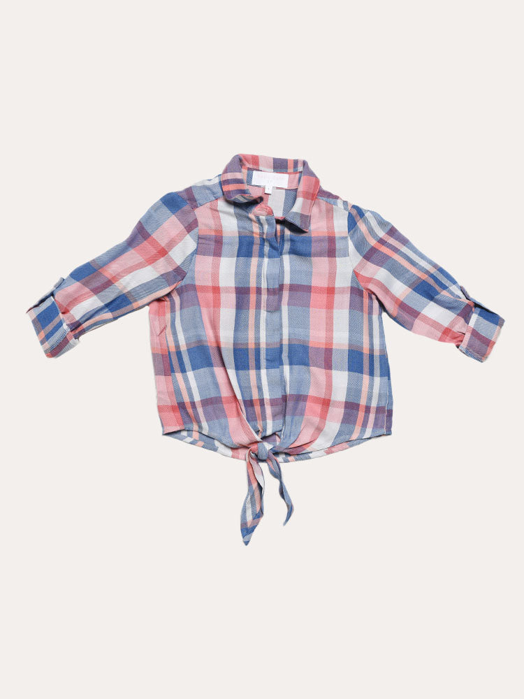 Bella Dahl Girls' Tie Front Shirt With Roll Sleeve - Saint Bernard