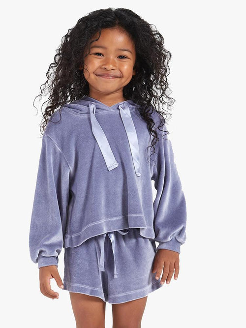 Bella Dahl Girls' Velour Hoodie With Satin Stripe