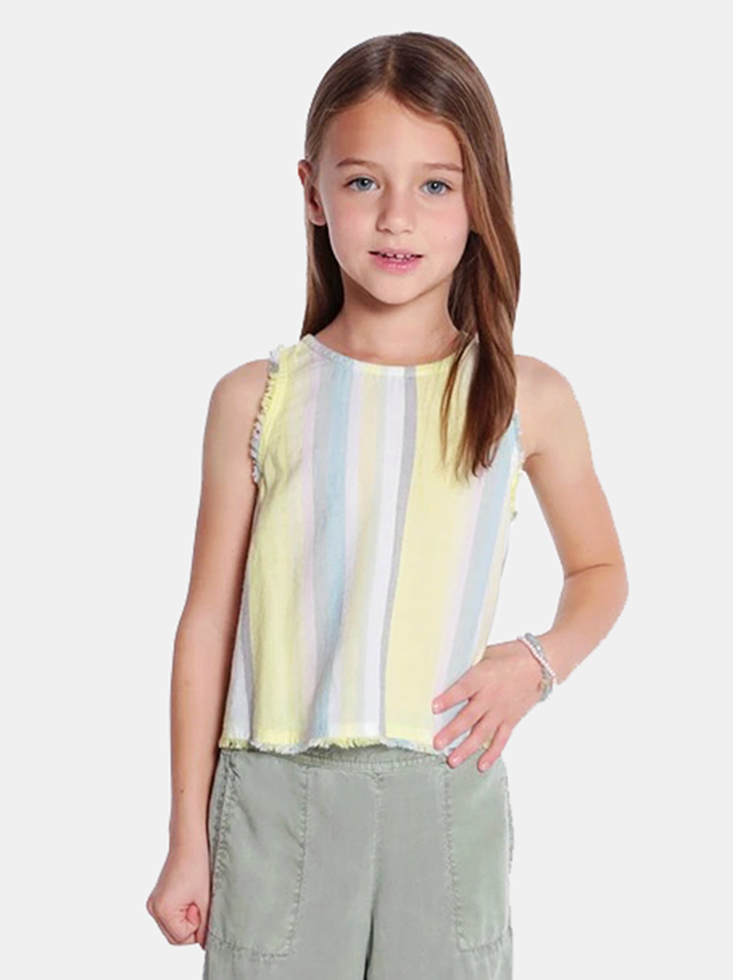 Bella Dahl Girls' Button-Back Shell With Fray Tank