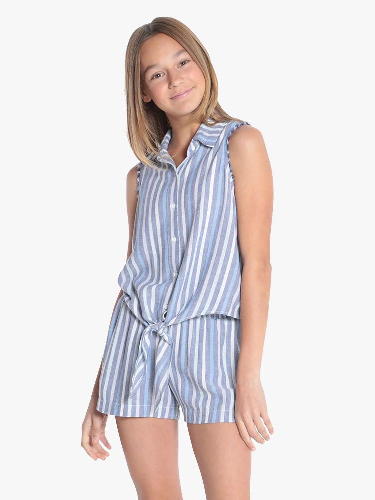 Bella Dahl Girls' Sleeveless Tie Up Shirt - Saint Bernard