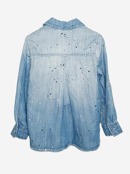 Bella Dahl Girls' Roll Sleeve Single Pocket Fray Shirt With Splatter