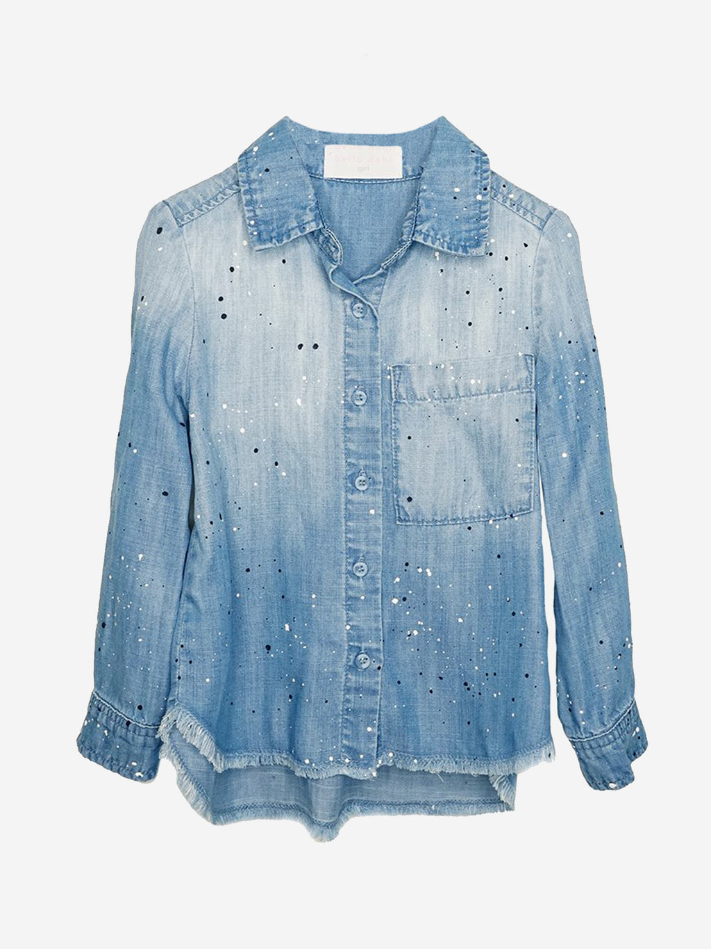 Bella Dahl Girls' Roll Sleeve Single Pocket Fray Shirt With Splatter - Saint Bernard