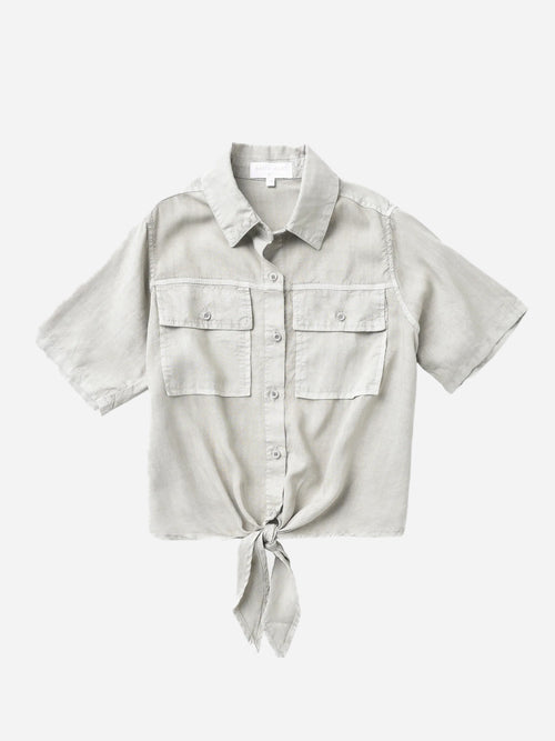 Bella Dahl Girls' Two-Pocket Short-Sleeve Tie Front Shirt