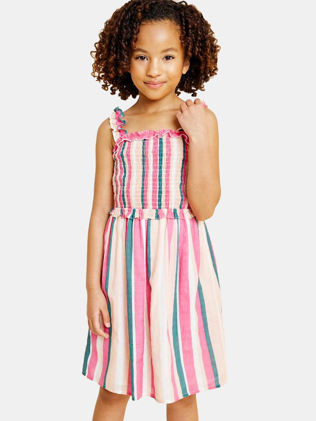 Hayden Stripe Smocked Ruffle Midi Dress - Saint Bernard