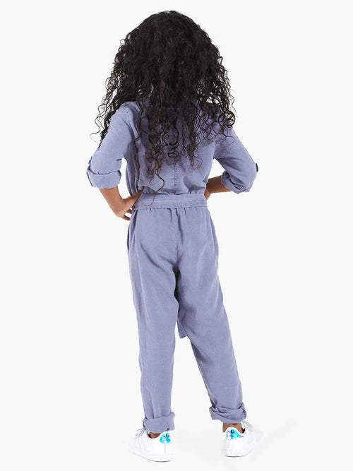 Bella Dahl Girls Roll Sleeve Jumpsuit With Satin Trim