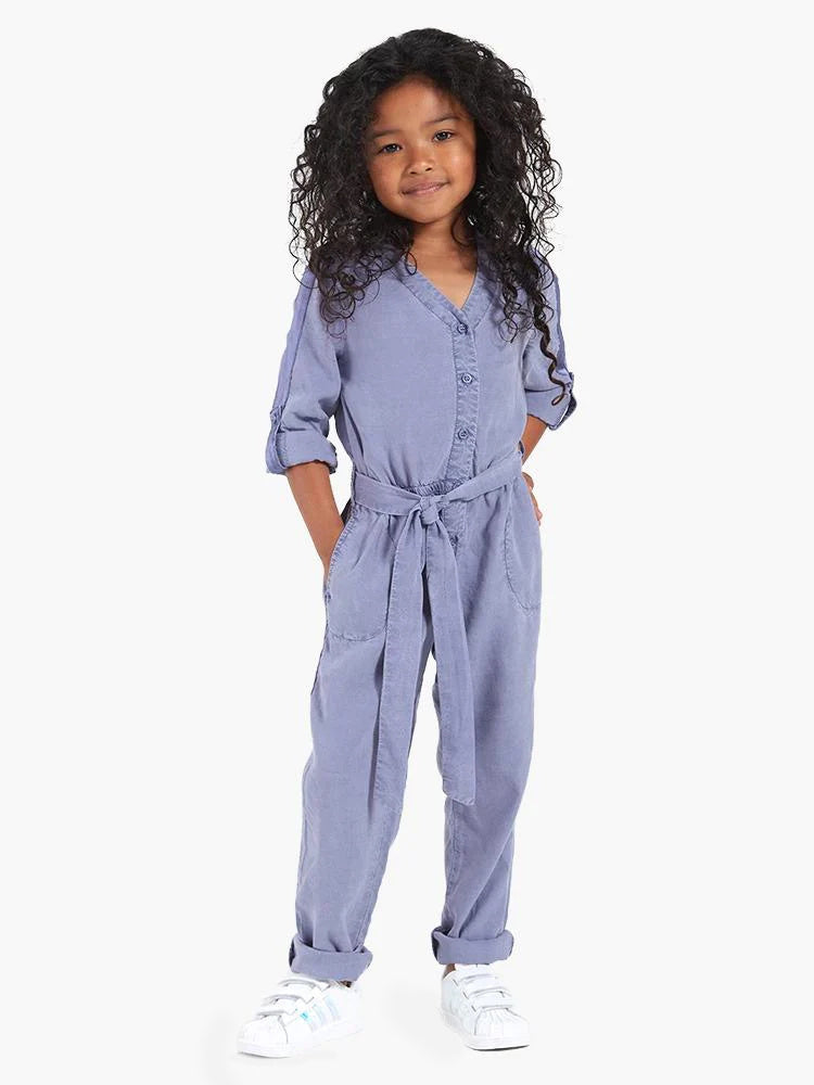 Bella Dahl Girls Roll Sleeve Jumpsuit With Satin Trim - Saint Bernard
