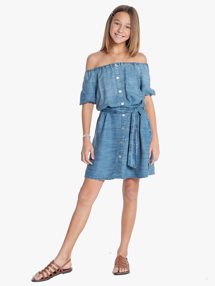 Bella Dahl Girls' Puff Sleeve Button Front Dress - Saint Bernard
