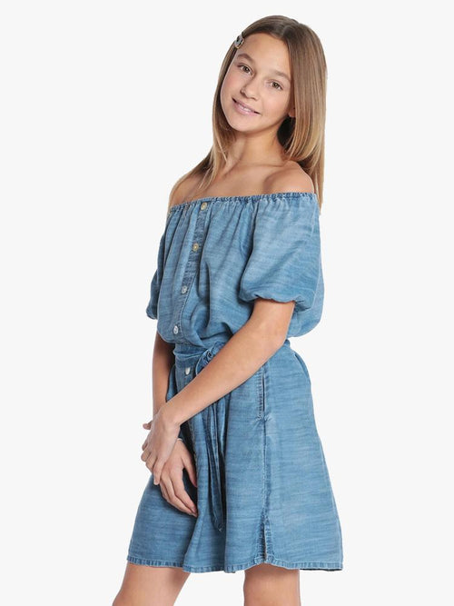 Bella Dahl Girls' Puff Sleeve Button Front Dress