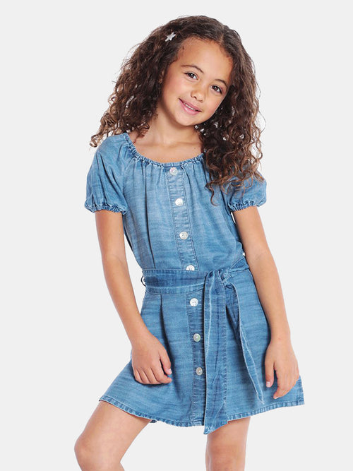 Bella Dahl Girls' Puff Sleeve Button-Front Dress