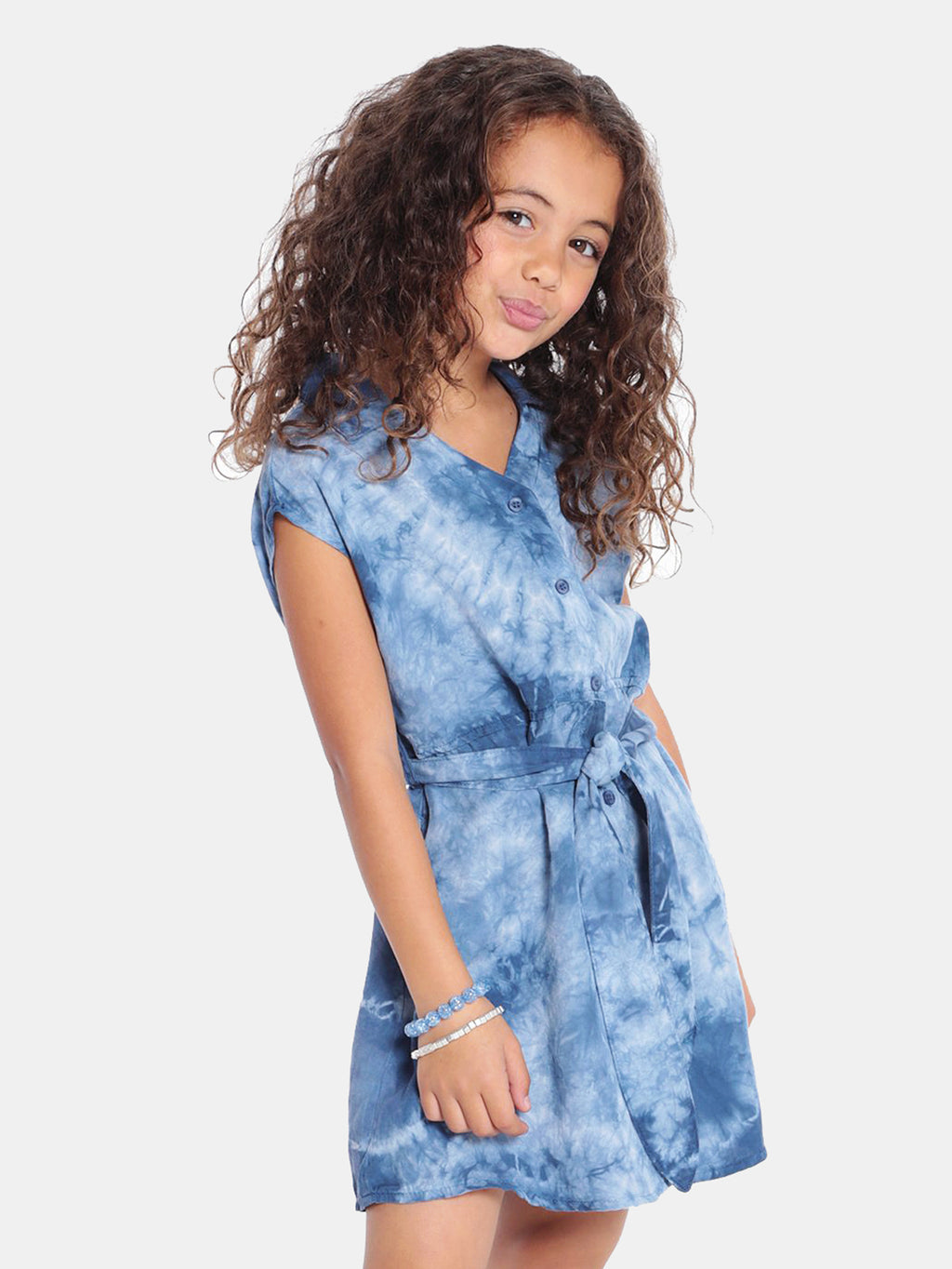 Bella Dahl Girls' Cap Sleeve Belted Dress - Saint Bernard