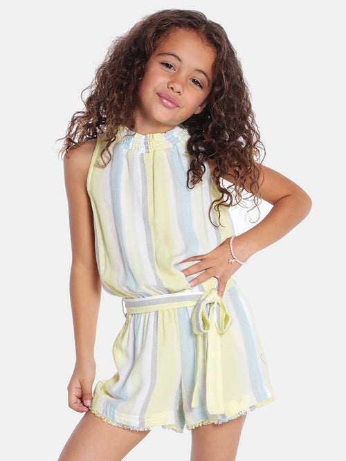 Bella Dahl Girls' Smock Neck Romper With Fray