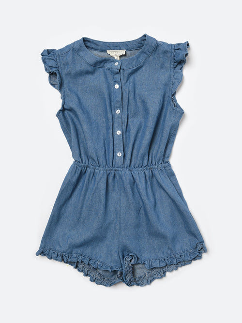 Hayden Girls' Button-Down Denim Romper - Saint Bernard