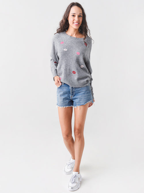 27 Miles Women's Giullia Embroidered Lips Sweater