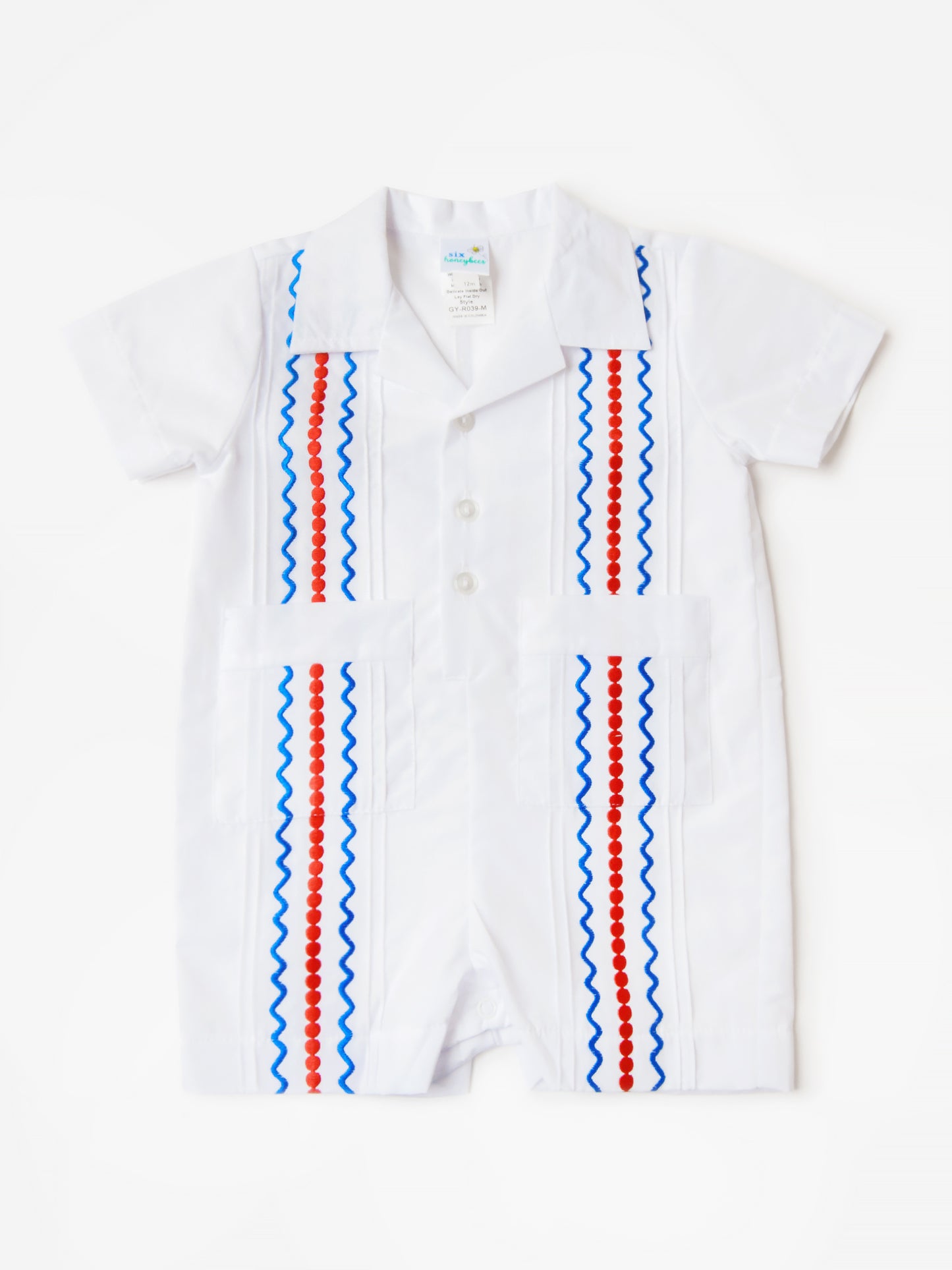 Six Honeybees Baby Boys' Guayabera Romper - Saint Bernard