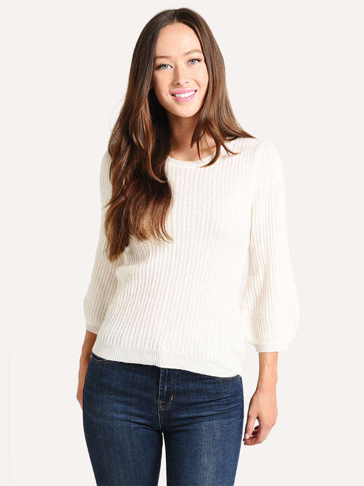 Velvet Women's Gwynn Ribbed Cashmere Puff Sleeve Sweater