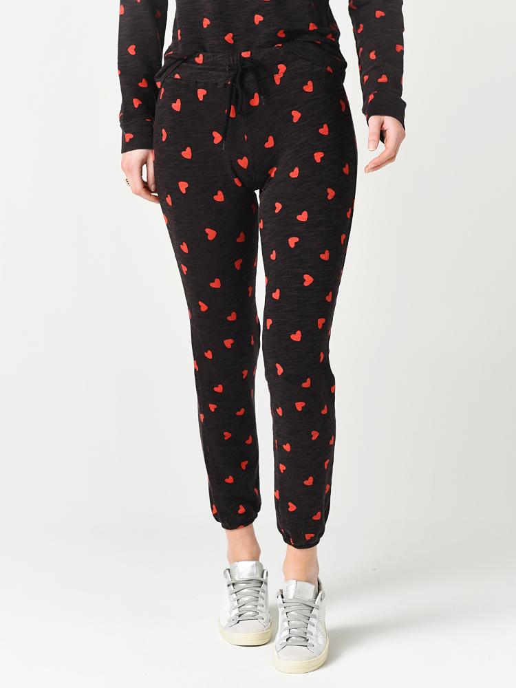 Monrow Women’s All Over Heart Stitched Elastic Vintage Sweats - Saint Bernard