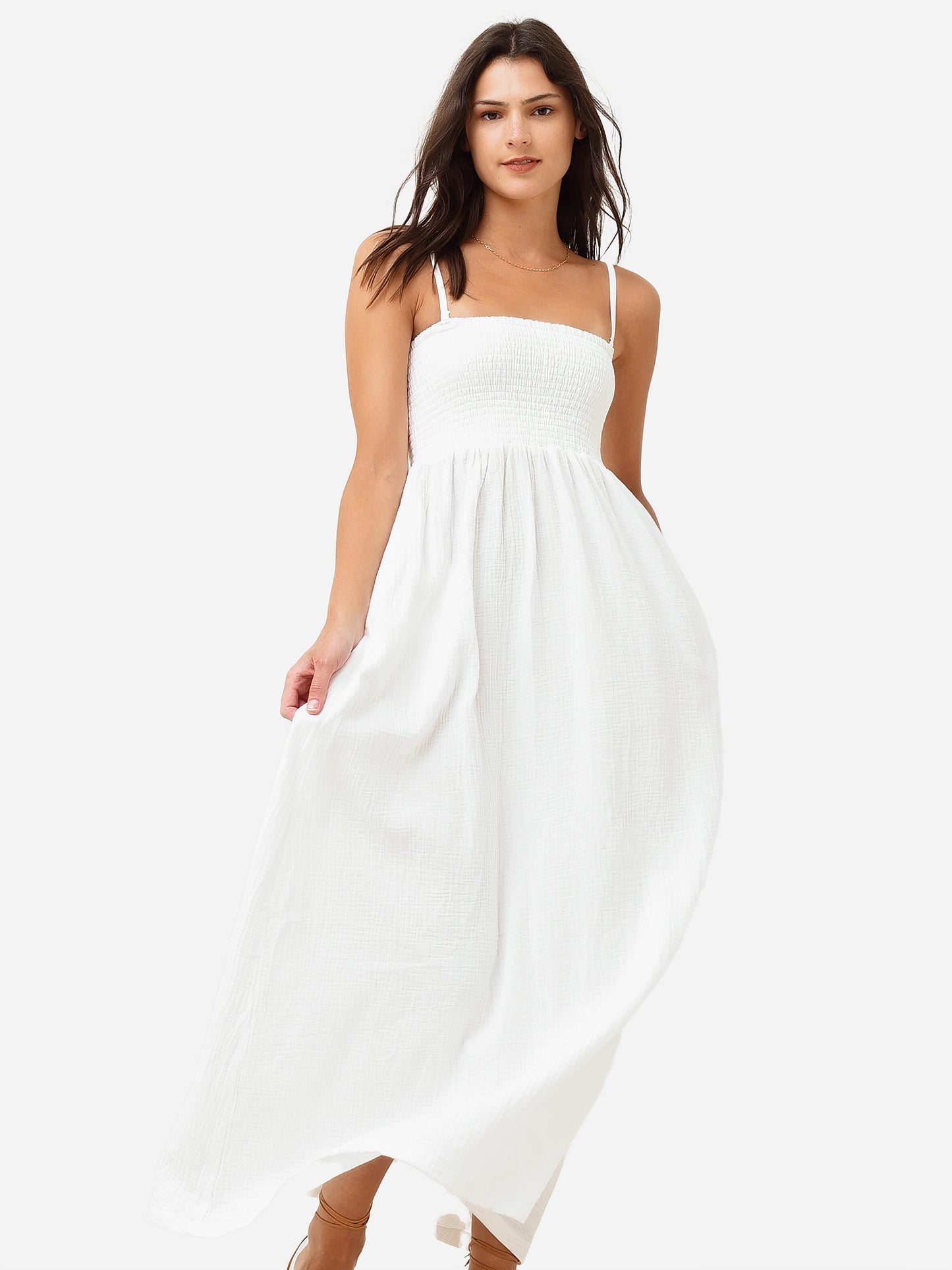 Monrow Women's Gauze Smocked Long Dress - Saint Bernard