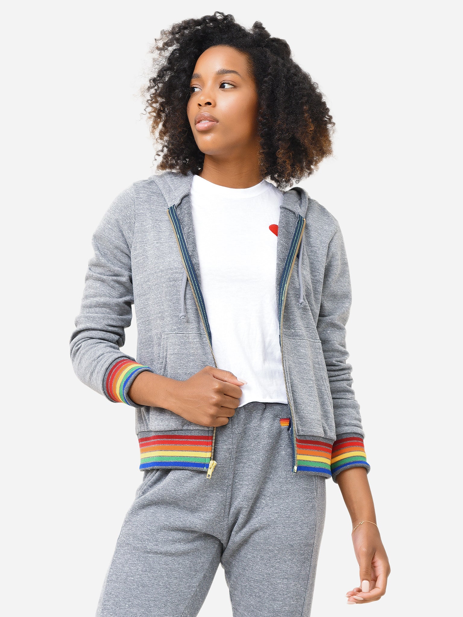 Aviator Nation Women's Rainbow Rib Zip Hoodie - Saint Bernard