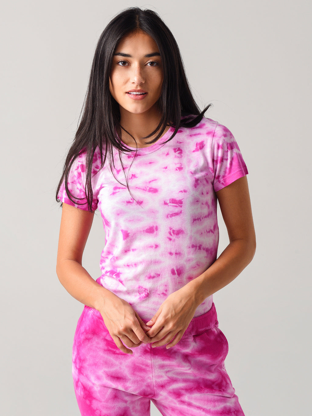 Monrow Women's Crystal Tie-Dye Fitted Crew Tee - Saint Bernard